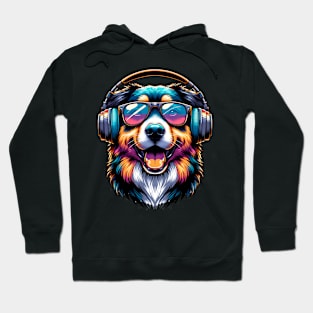 Mountain Cur as Smiling DJ with Headphones and Sunglasses Hoodie